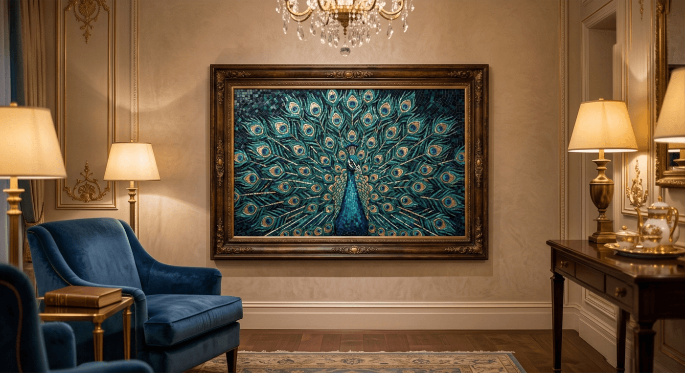 Peacock, Unfurled — featured mosaic wall art